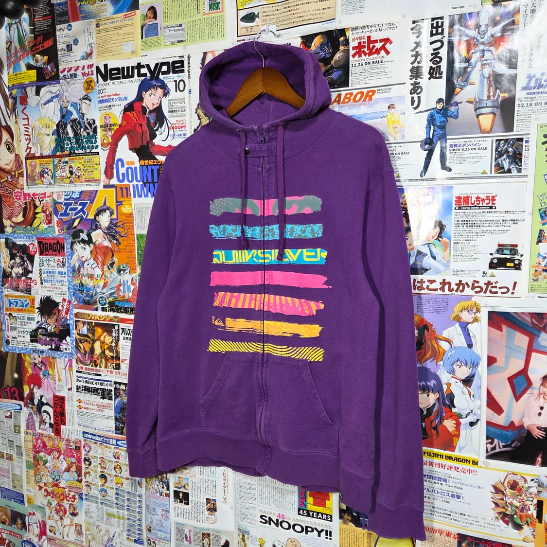 퀵실버 퍼플 넥버튼 프린팅 후드집업 상품이미지2