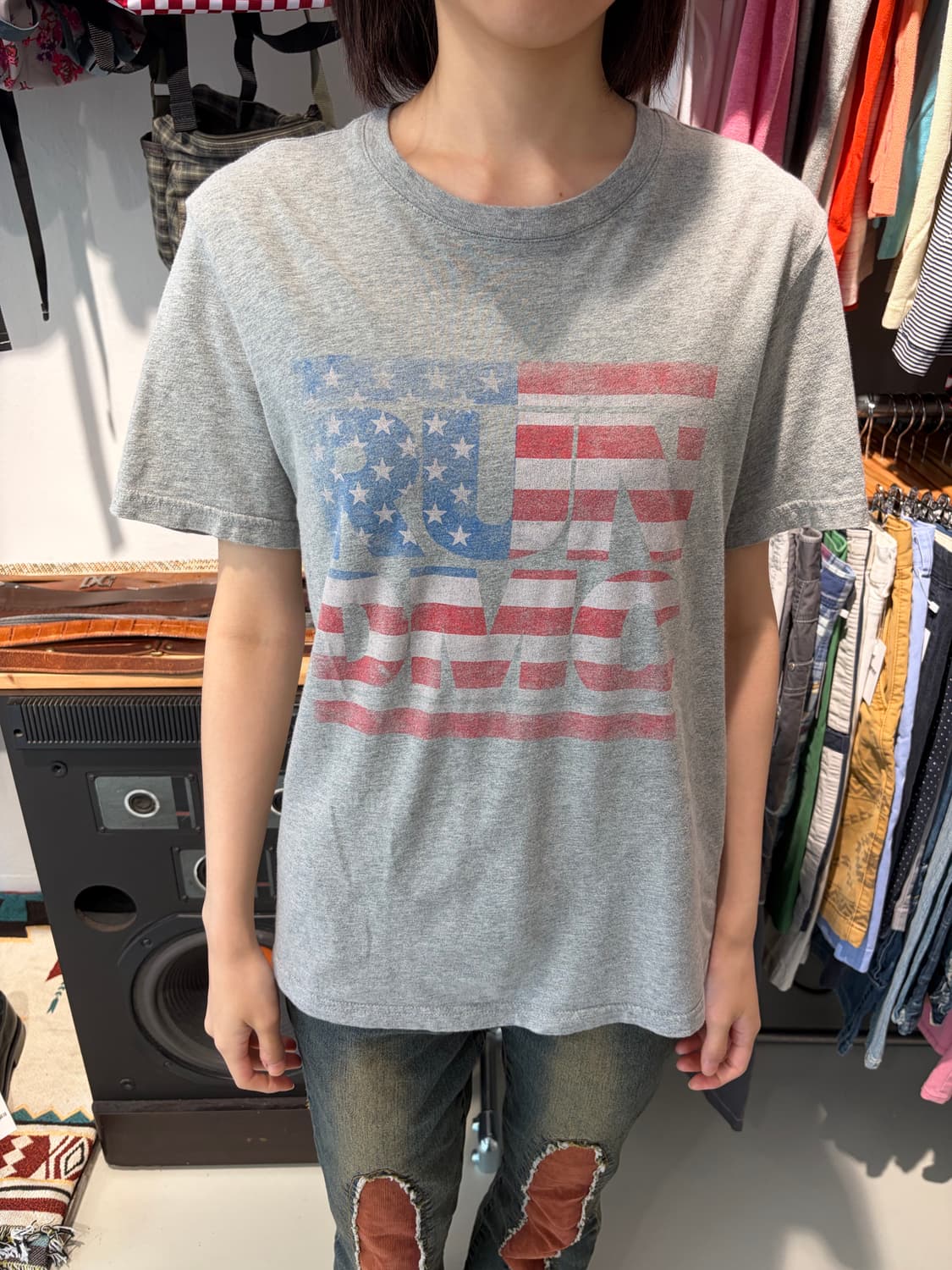 Run-DMC  USA 플래그 그래픽 반팔 티 상품이미지1