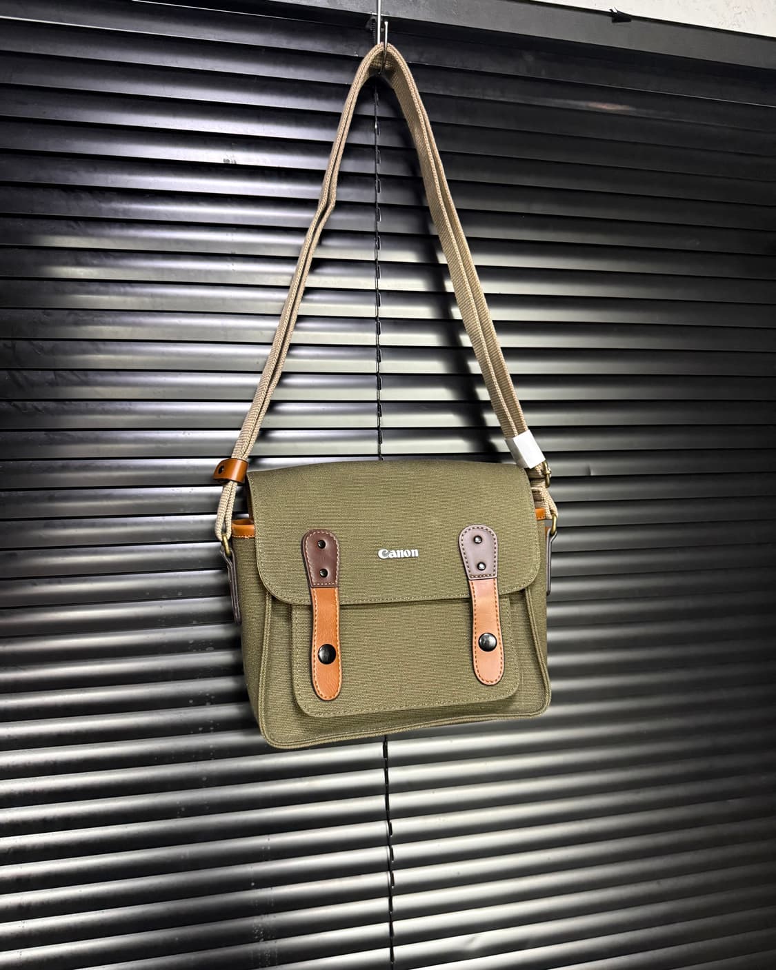 캐논 헤링본 크로스백 카메라백 가방 포켓 숄더백 에스닉 가죽 카키 빈티지 상품이미지3