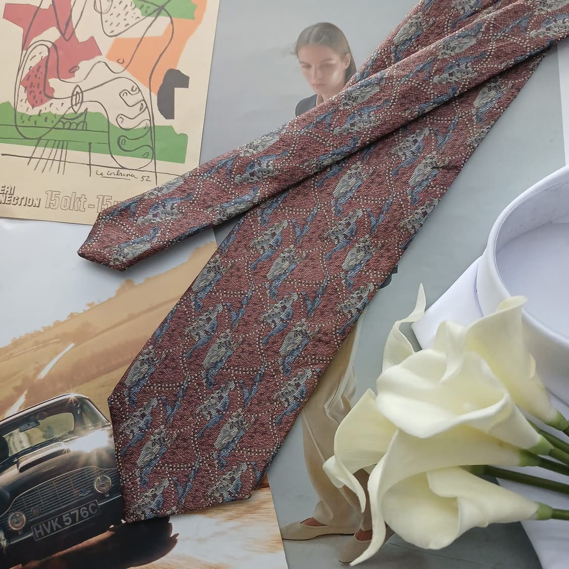 풀마크 실크 브라운 자카드 패턴 넥타이 9.4cm A+등급 A18751
 상품이미지4