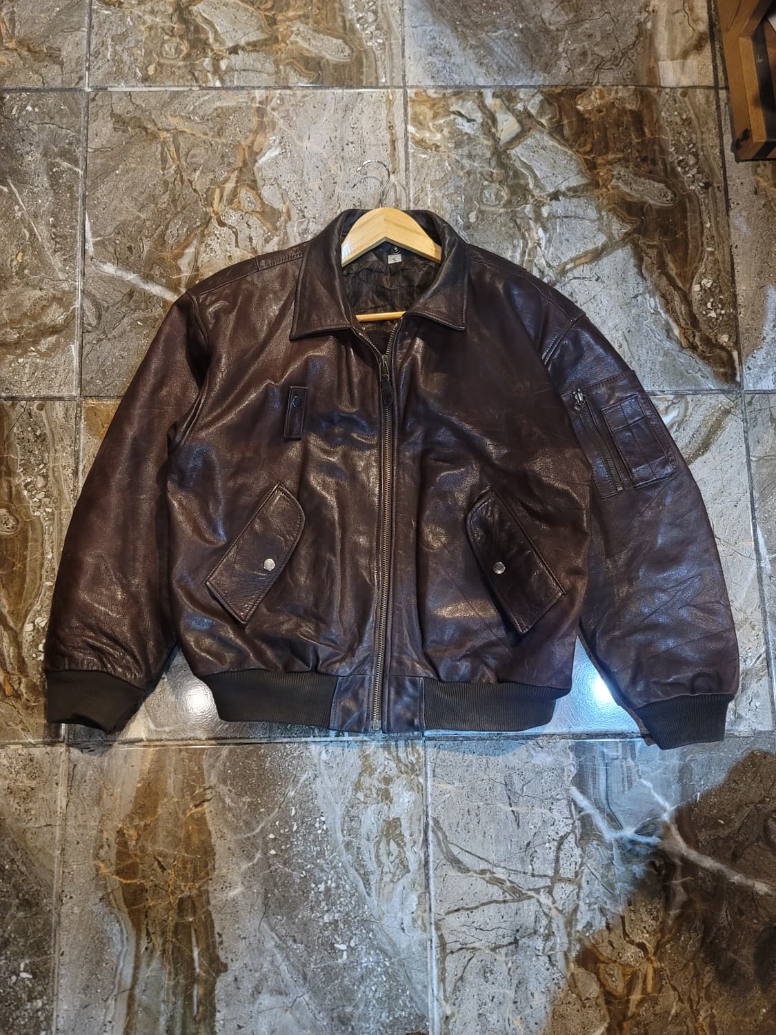 USA 빈티지 MA-1 마원 가죽 봄버자켓 (다크브라운) 상품이미지1