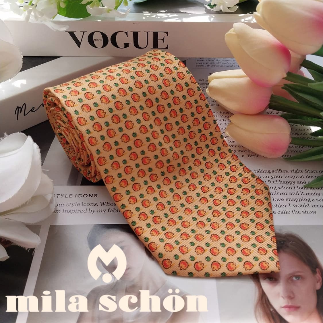 밀라숀 실크 애니멀 프루트 패턴 넥타이 9.3cm A+등급 K2263 상품이미지2