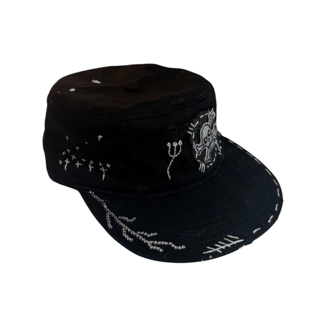 VINTAGE sashiko Skull Custom Pillbox Cap 상품이미지1