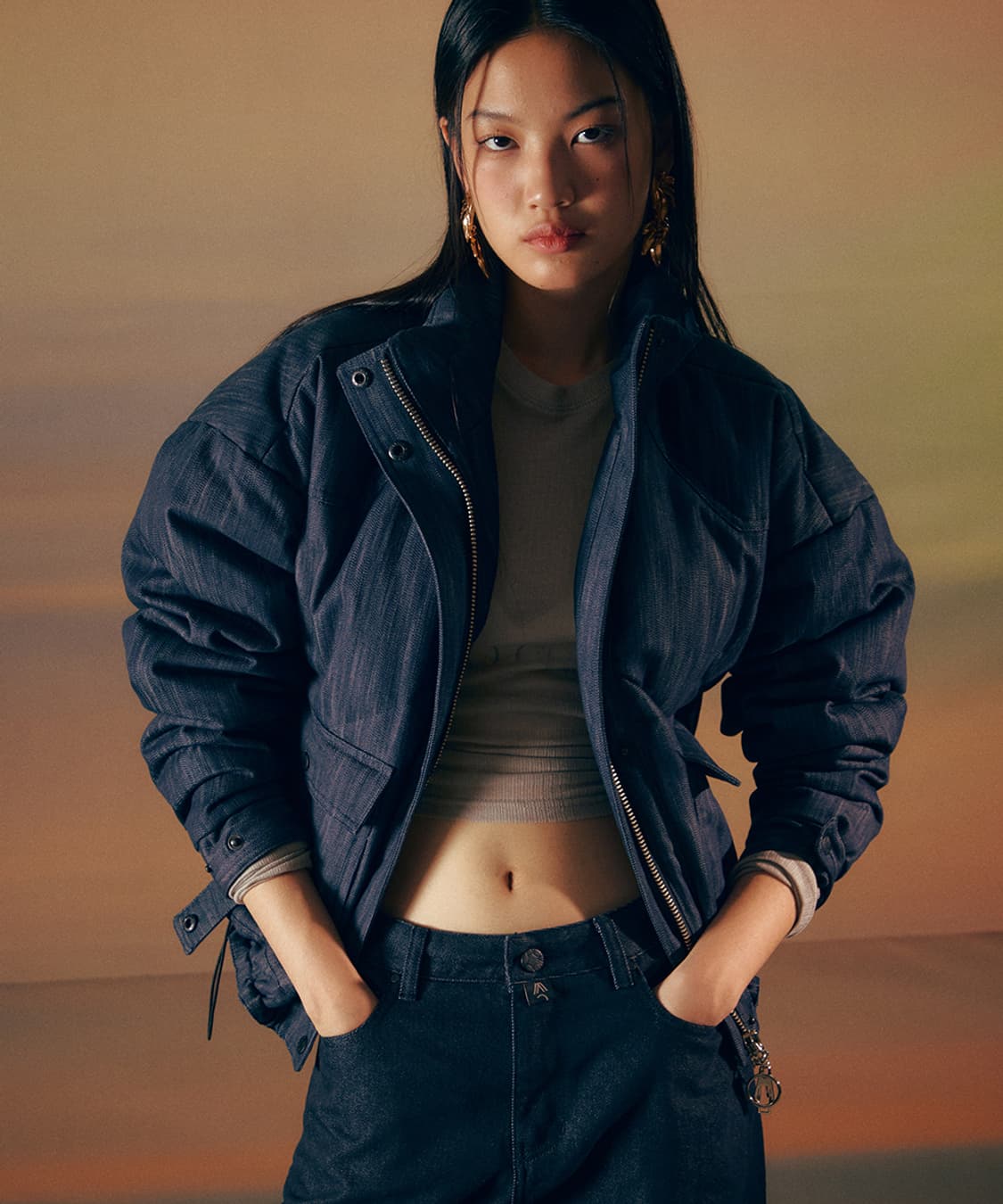 [새상품] 조우 CHOWOO 데님 다운 자켓 패딩 w 상품이미지1