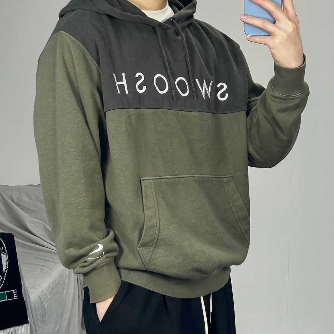 나이키 더블 스우시 카키 후드티 XL  상품이미지1