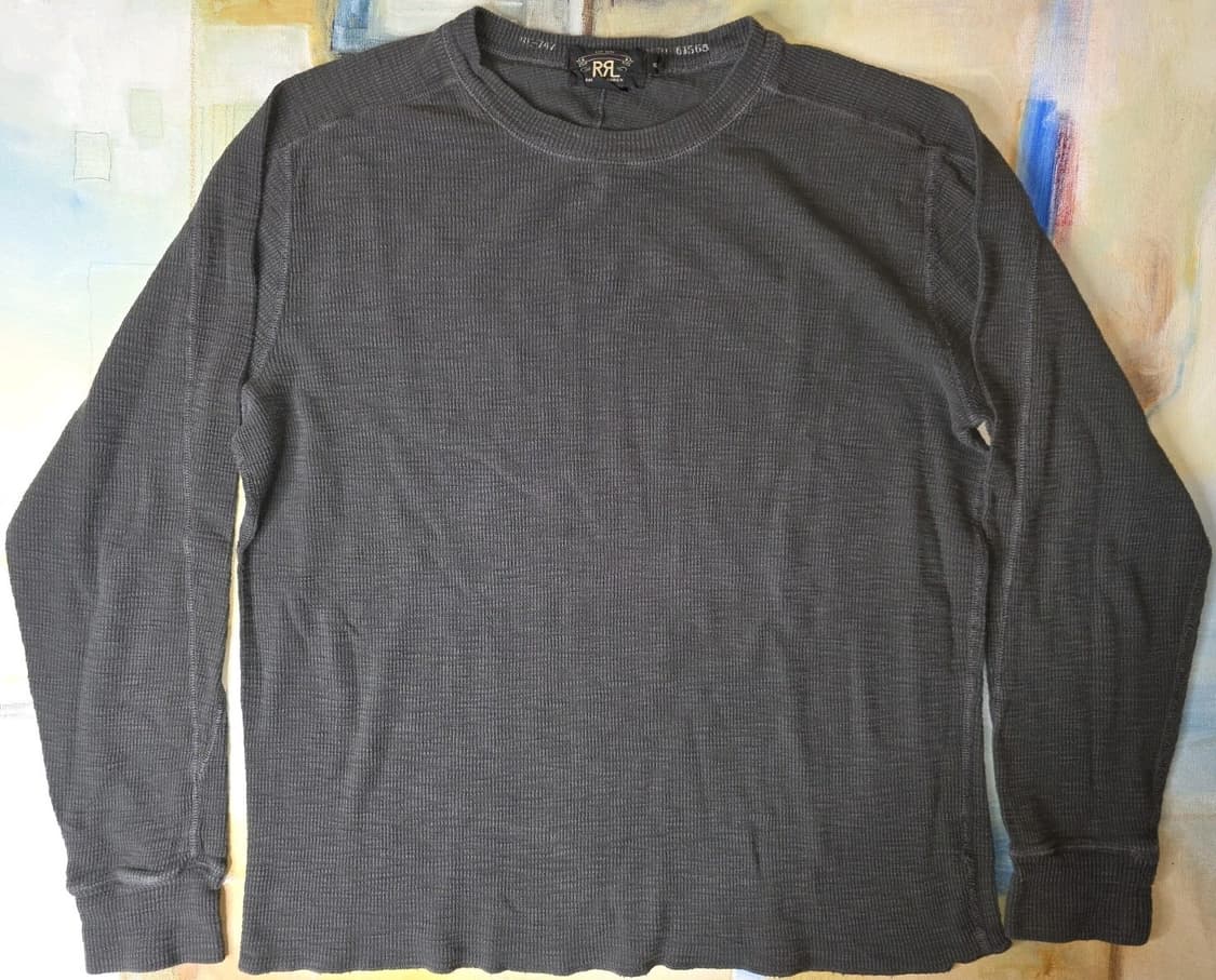 90s RRL 더블알엘 와플 니트 크루넥 롱 슬리브 티셔츠 그레이 상품이미지1