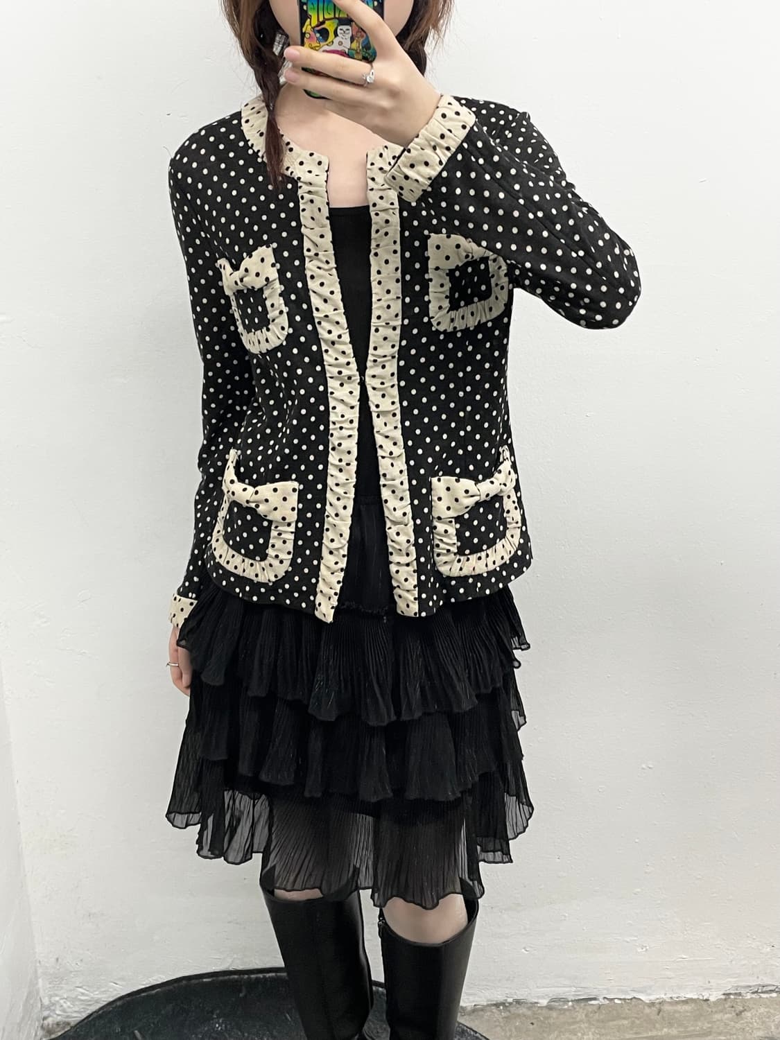 히메갸루 도트 리본 포켓 가디건 상품이미지4