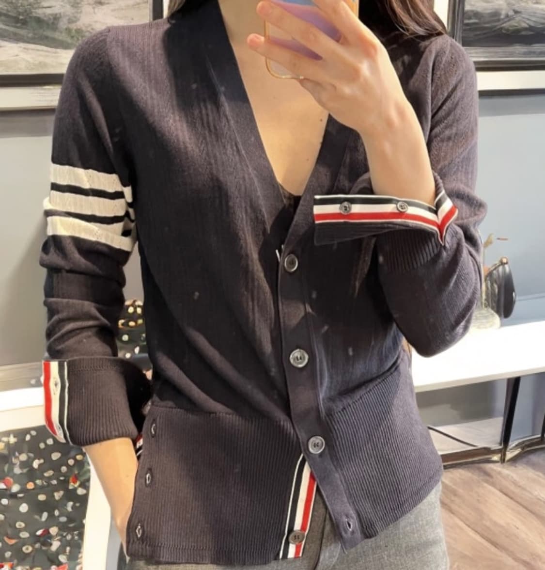 톰브라운 밀라노 스티치 가디건 네이비 상품이미지1