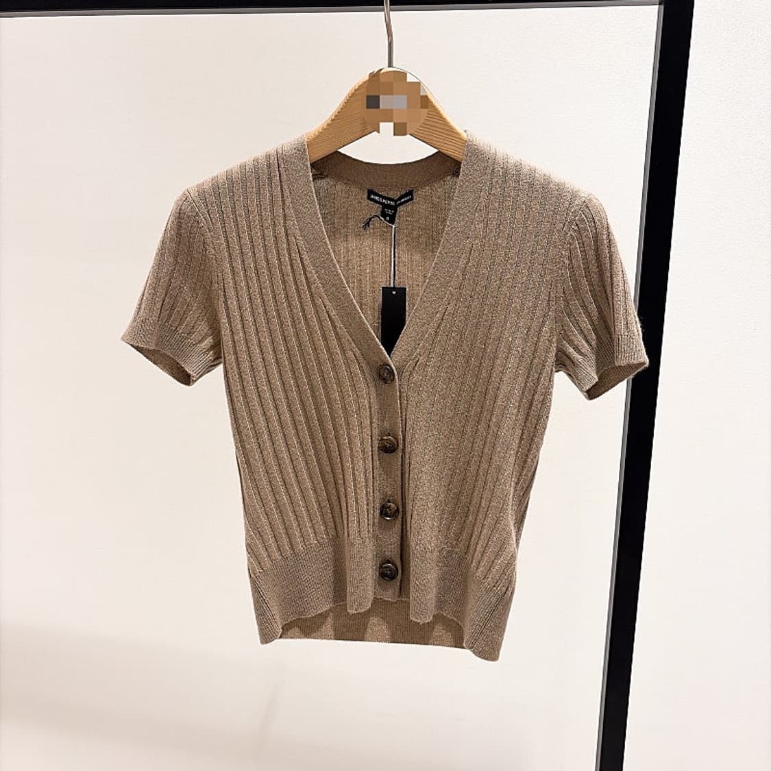 (정품/새상품) 제임스펄스 여성 모카베이지 캐시미어 립 숏슬리브 가디건 상품이미지1