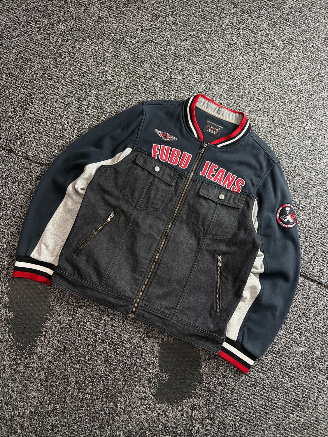 후부 올드스쿨 데님 믹스업 바시티 집업 자켓 3705 상품이미지1