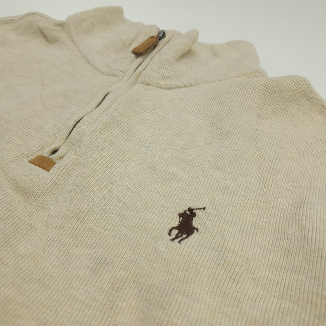 CN666 M 폴로 랄프로렌 오트밀베이지 하프집업 긴팔 니트 스웨터 상품이미지5