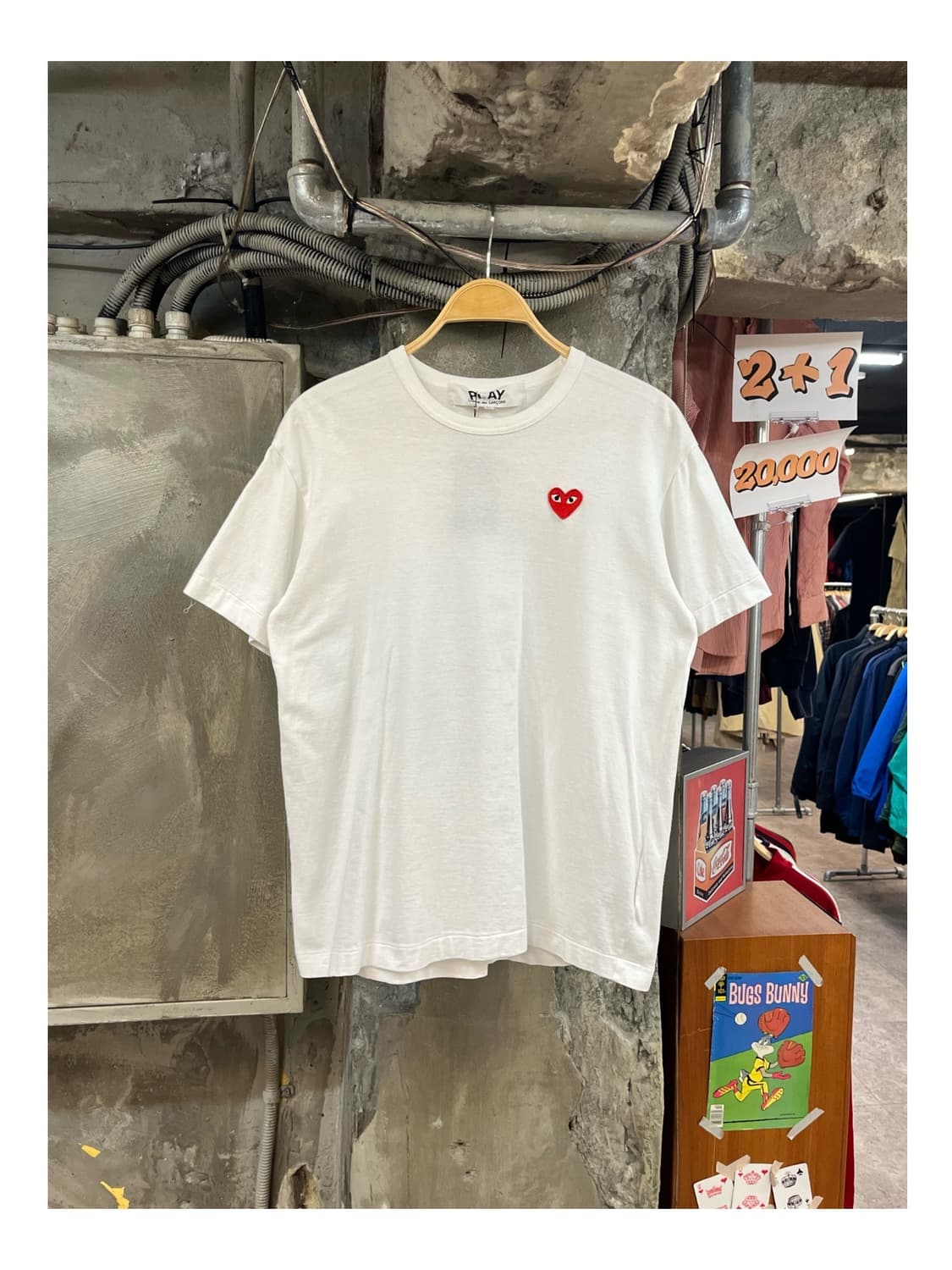 꼼데가르송 레드 하트 반팔티 화이트 XL #csz3327 상품이미지1