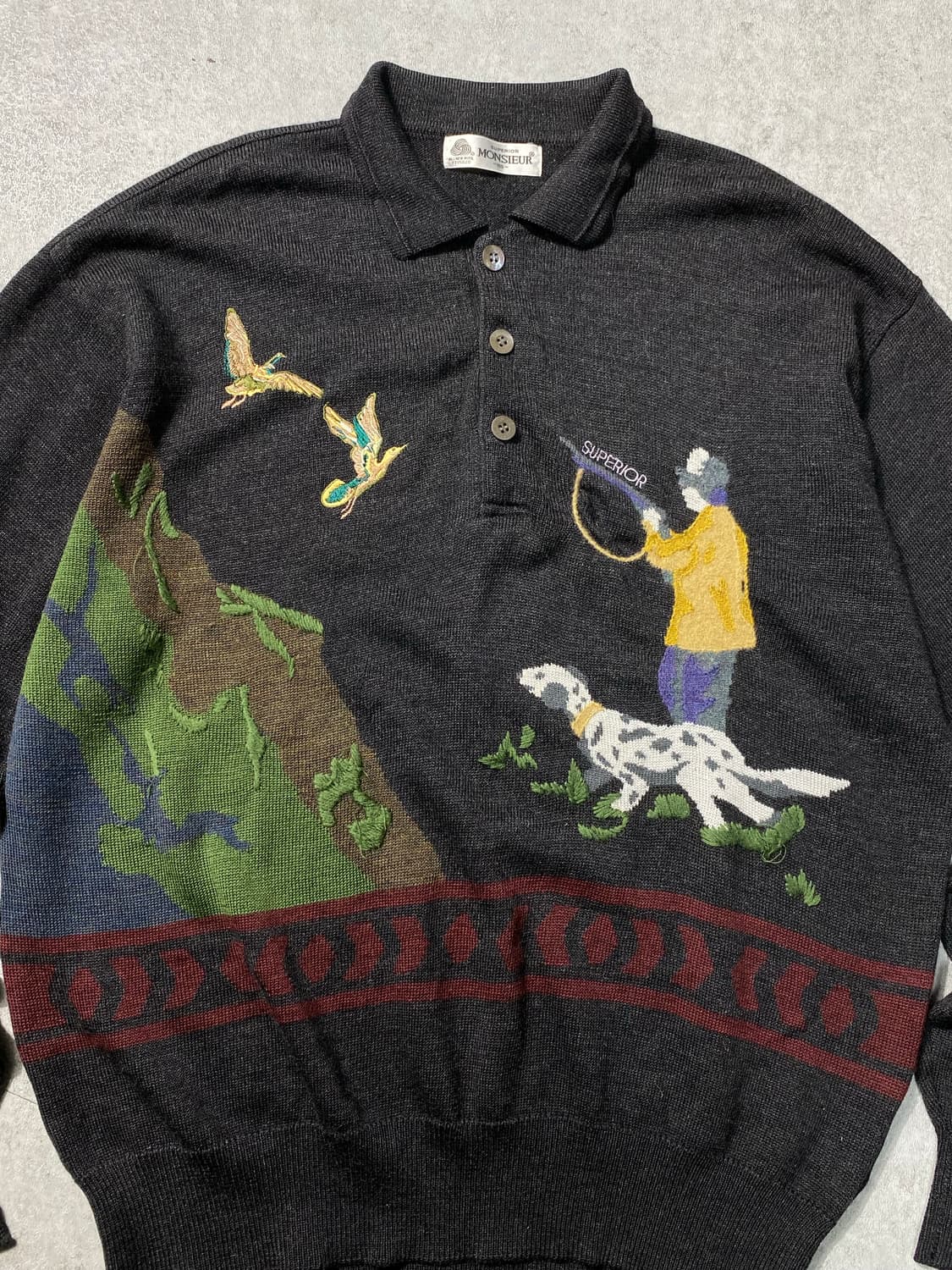 [105] 90s Superior 슈페리어 헌팅 자수 울 니트 상품이미지2