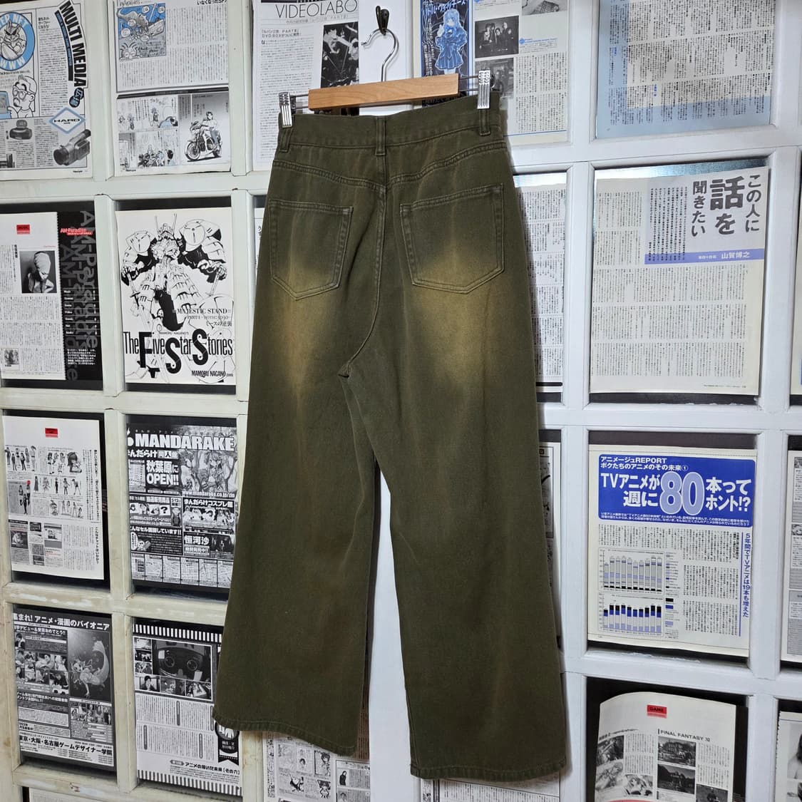 JPN 카키 샌드워싱 핀턱 와이드 팬츠 상품이미지4