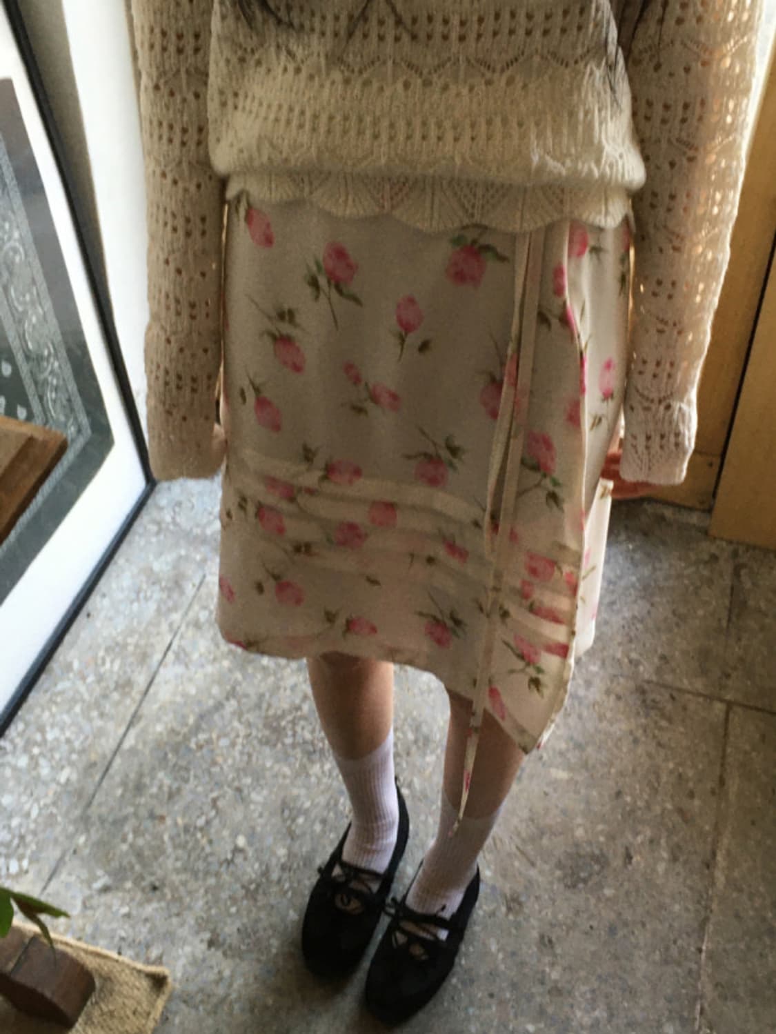 택O 새 상품 데이빈 로즈 장미 플라워 실키 미디 스커트 상품이미지3