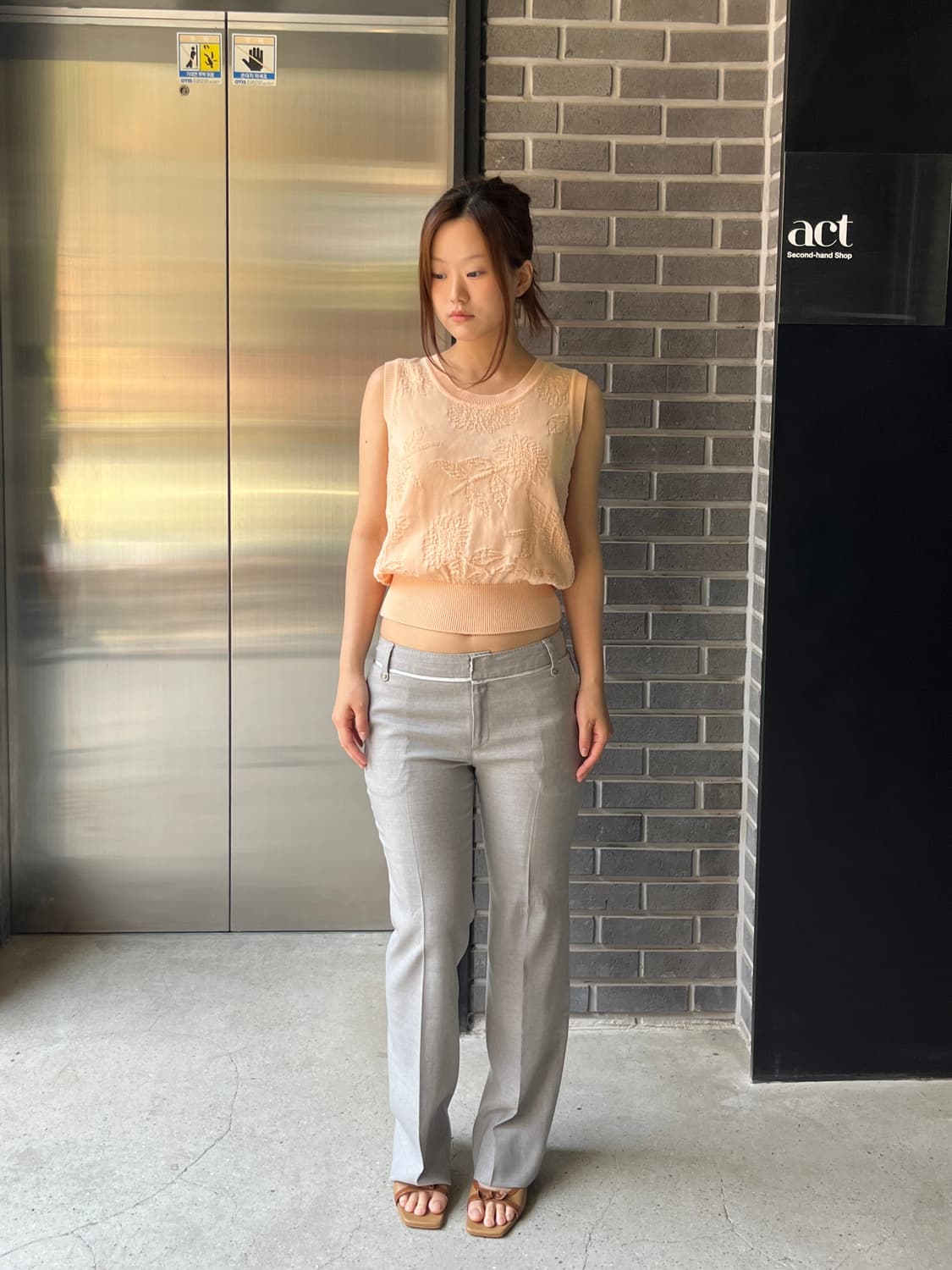 00s Courreges 꾸레쥬 로고 자수 슬리브리스 상품이미지4