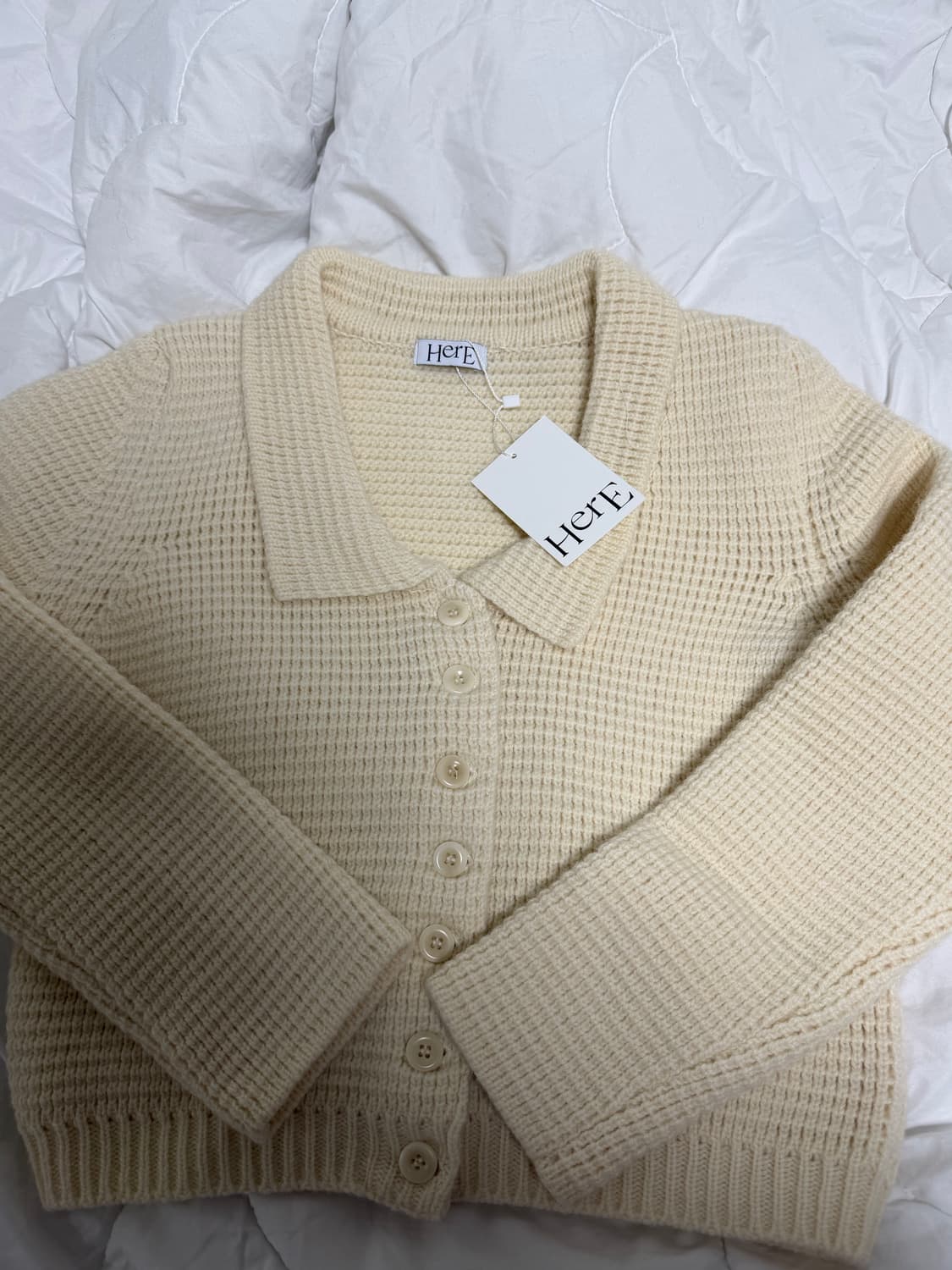 (새상품/택O) 바이무드 더히어 스코틀랜드 울 가디건 아이보리 상품이미지5