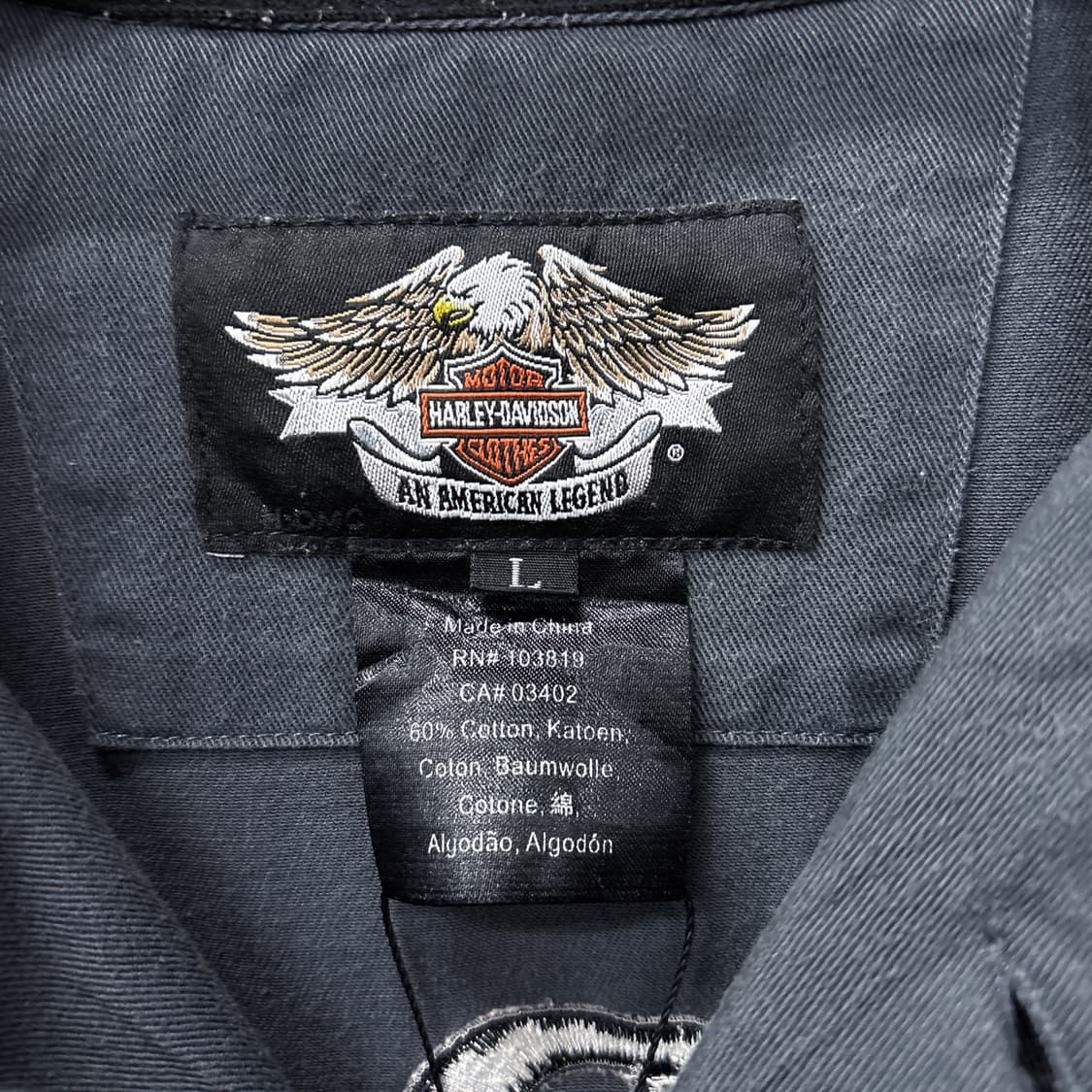 00s 할리데이비슨 윌리 G 스컬 엠브로이드 코튼 바이커 셔츠 N1186 상품이미지9