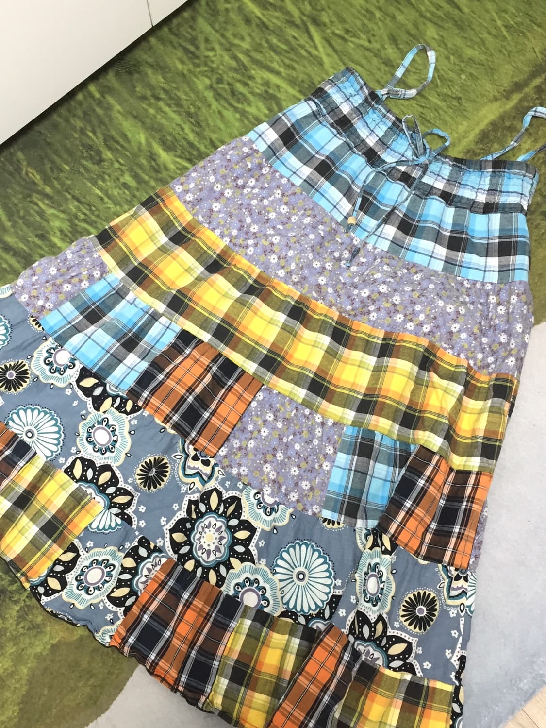 빈티지 하구미 모리걸 패치워크 롱 스커트 상품이미지1