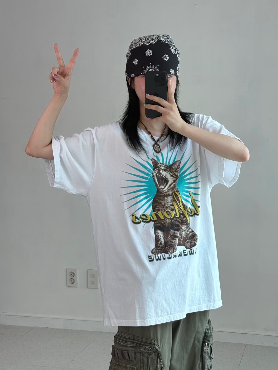 Yeah 캣 프린팅 락반팔티 상품이미지2