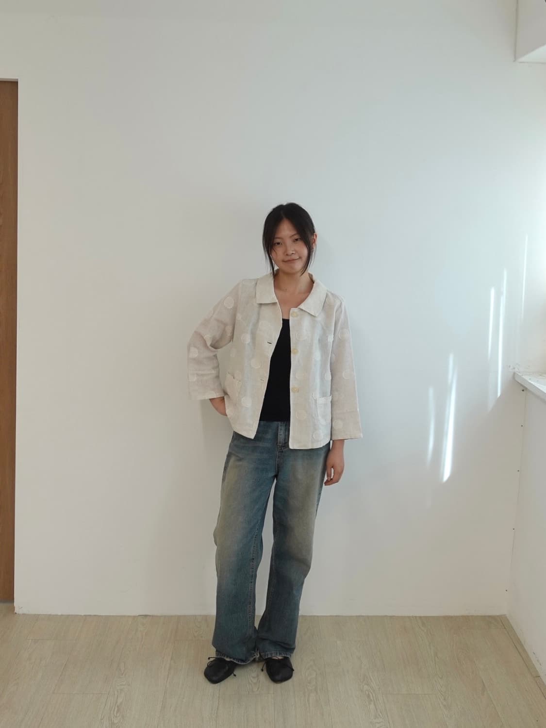 도트 7부 빈티지 린넨자켓 상품이미지5
