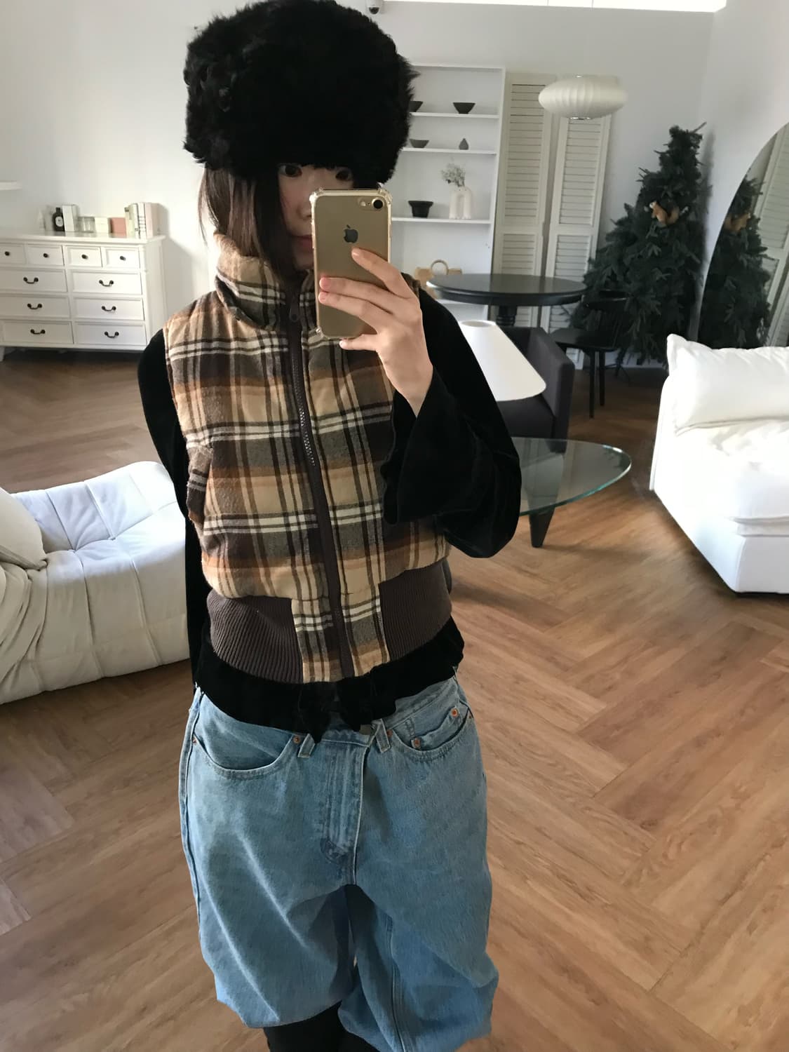 vintage check pattern vest 상품이미지1