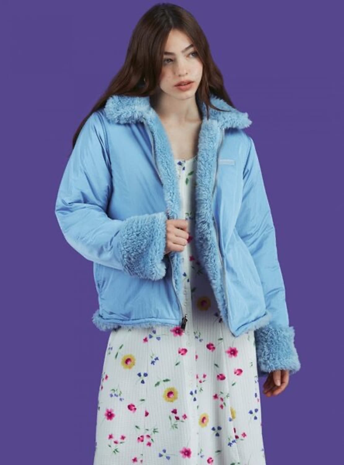 unif 유니프 ice jacket 하늘색 리버시블 패딩 자켓 후리스 상품이미지3