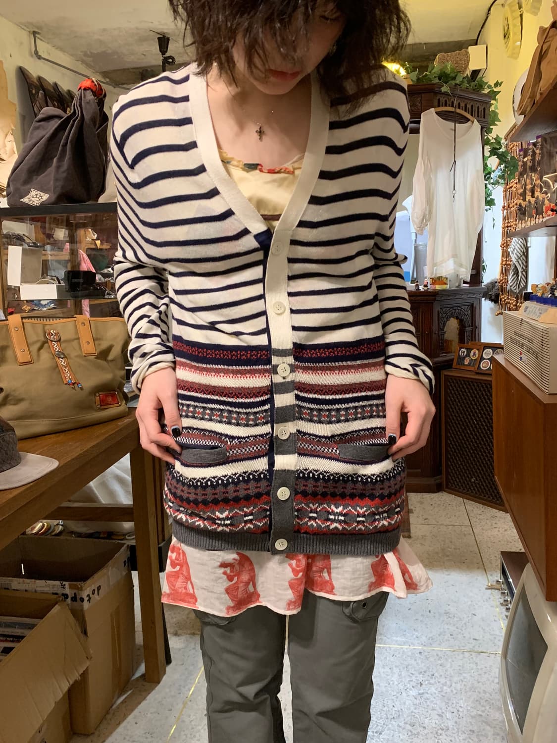 사카이 노르딕 패턴 스트라이프 가디건 상품이미지1