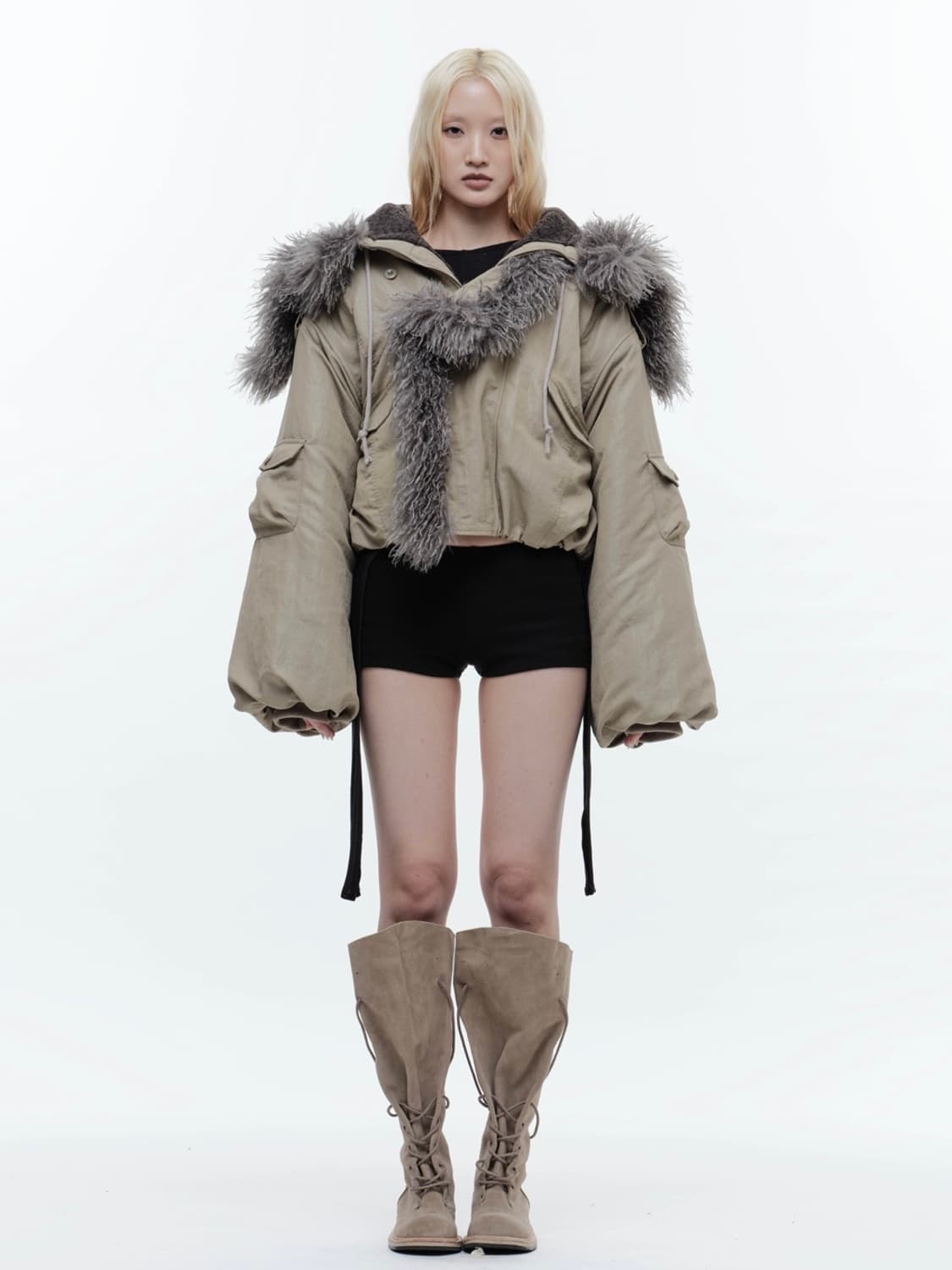 HOODED SHEARLING BOMBER JACKET BEIGE 웻태그 상품이미지2