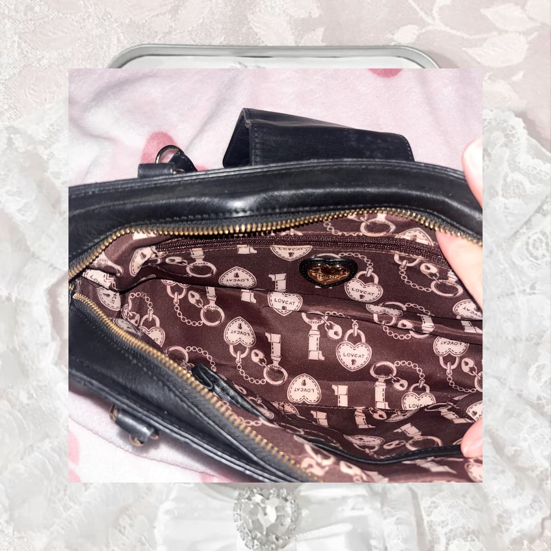 대대장 빈티지 러브캣 블랙 퀄팅 큐빅 체인 토트백 상품이미지2