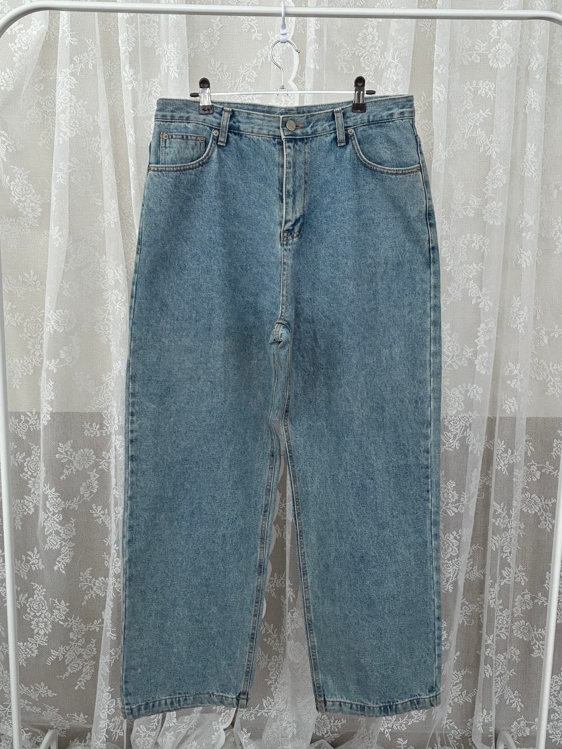 XL) 낫포너드 와이드 데님 팬츠 연청 상품이미지1