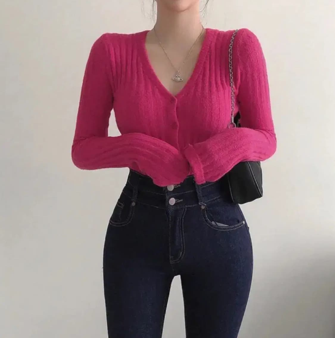 핫핑크 니트 가디건 상품이미지2