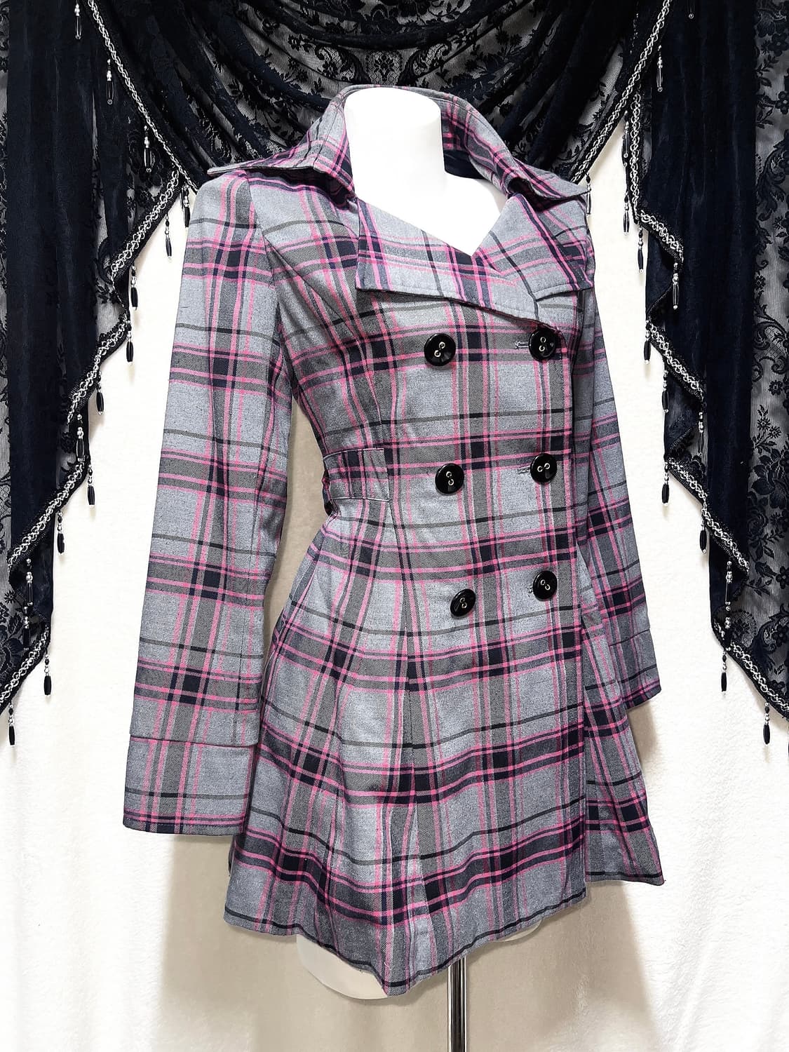 핑키걸즈 오네갸루 히메 키치 펑크 체크 플레어 코트 자켓 헤이세이 시부야 상품이미지3