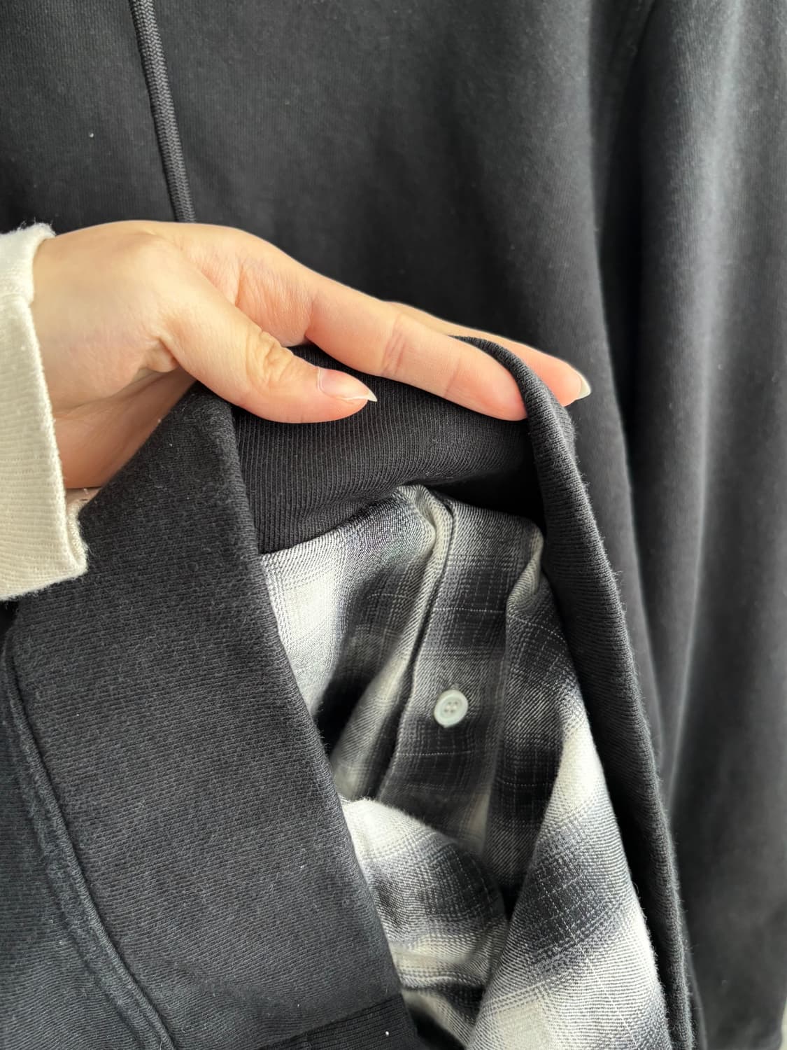 Solid Homme 솔리드옴므 셔츠 레이어드 블랙 후드티 상품이미지6