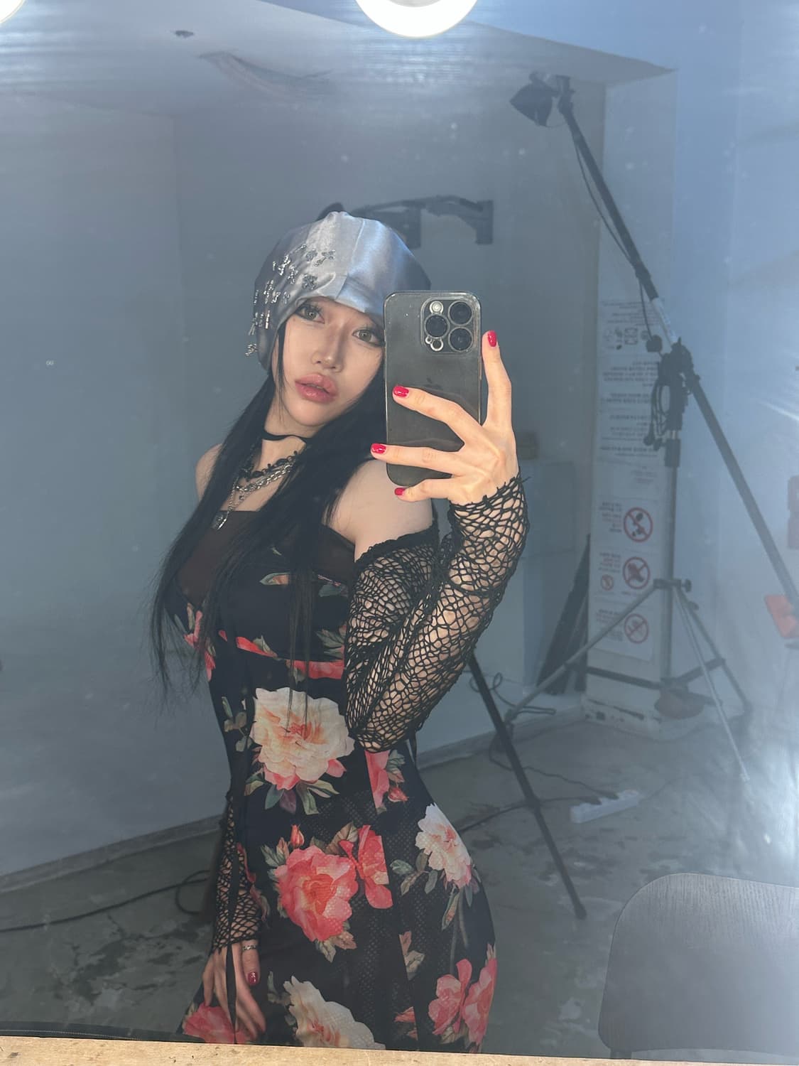 실버 십자가 팬던트 새틴 핸드메이드 롱 비니 상품이미지6