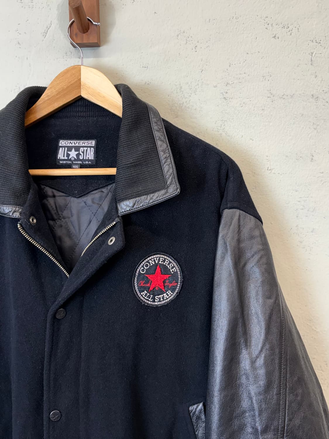 컨버스 90s 빈티지 빅로고 레더 바시티 자켓 상품이미지4