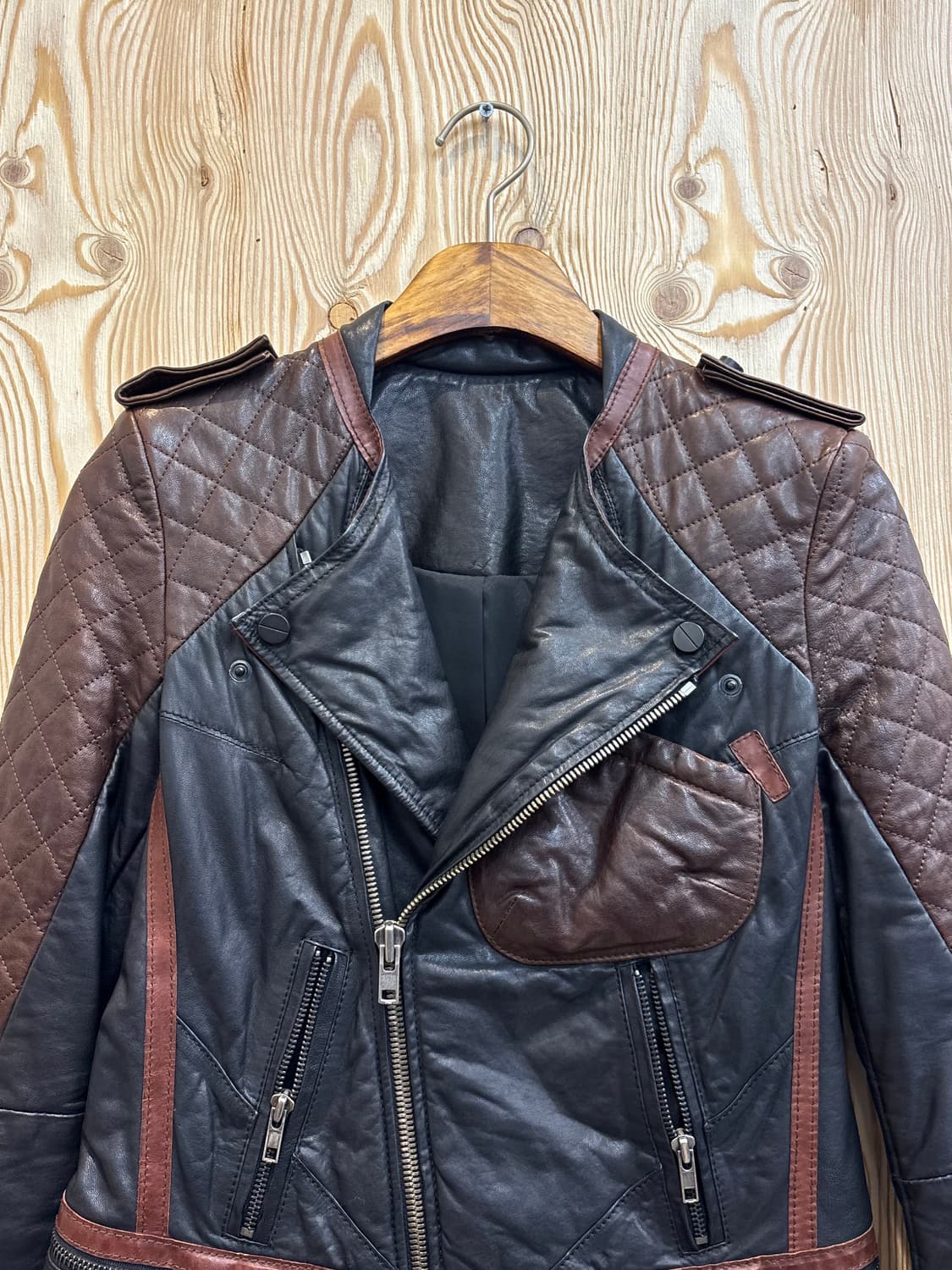 시스템 투톤 레더 라이더 자켓 상품이미지3