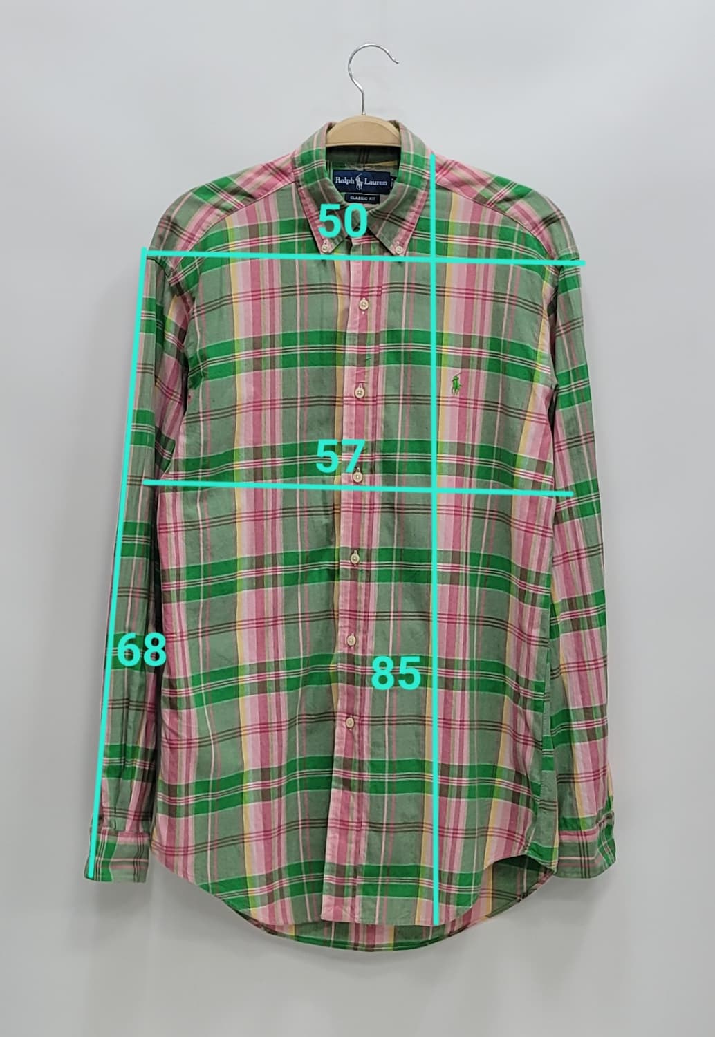 POLO 폴로 랄프로렌 클레식핏 체크 셔츠 / 남 15 M 그린 핑크
 상품이미지10