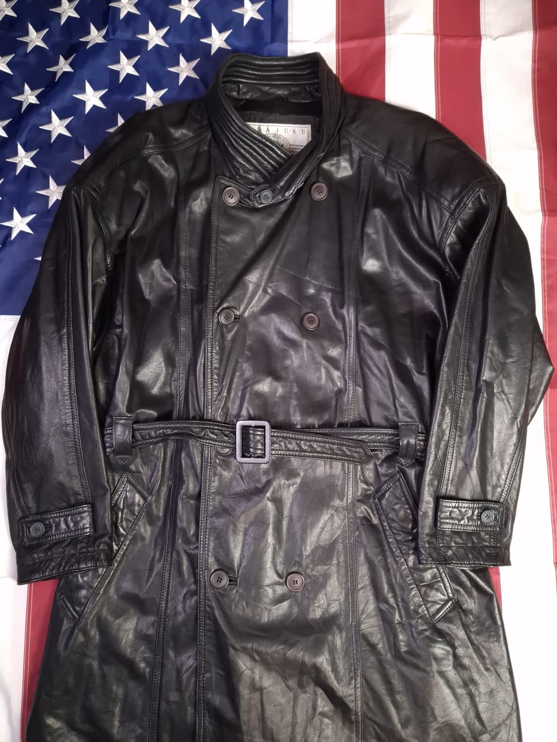 80'일본판 하라주쿠 리얼레더 더블 트렌치코트 상품이미지2