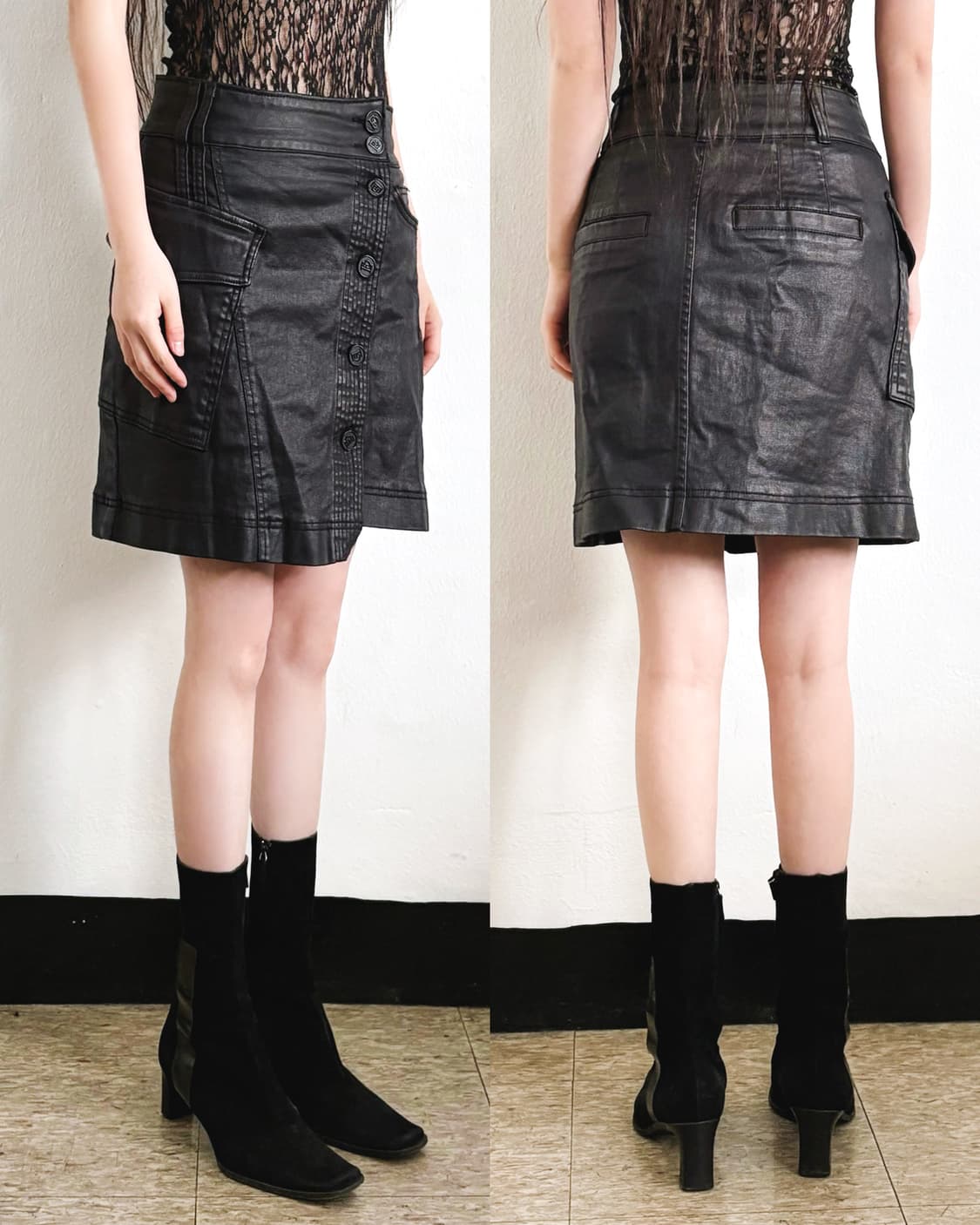 egoist 사선 버튼 왁스코팅 데님 스커트 상품이미지1