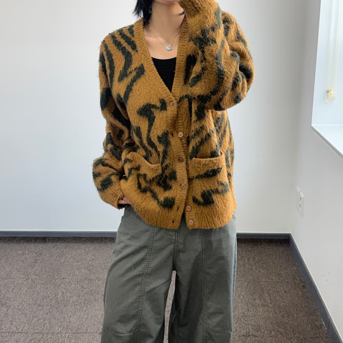 Obey 오베이 패턴 브라운 니트 가디건 상품이미지2