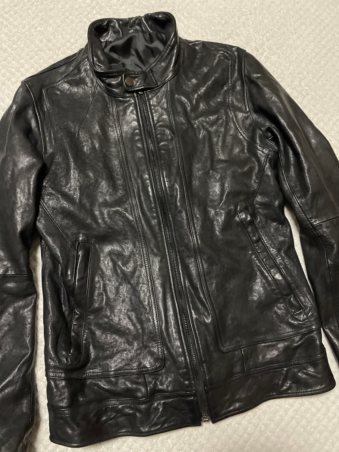 광희시장 웨스턴 무드 램스킨 양가죽 절개 레더 자켓 상품이미지5