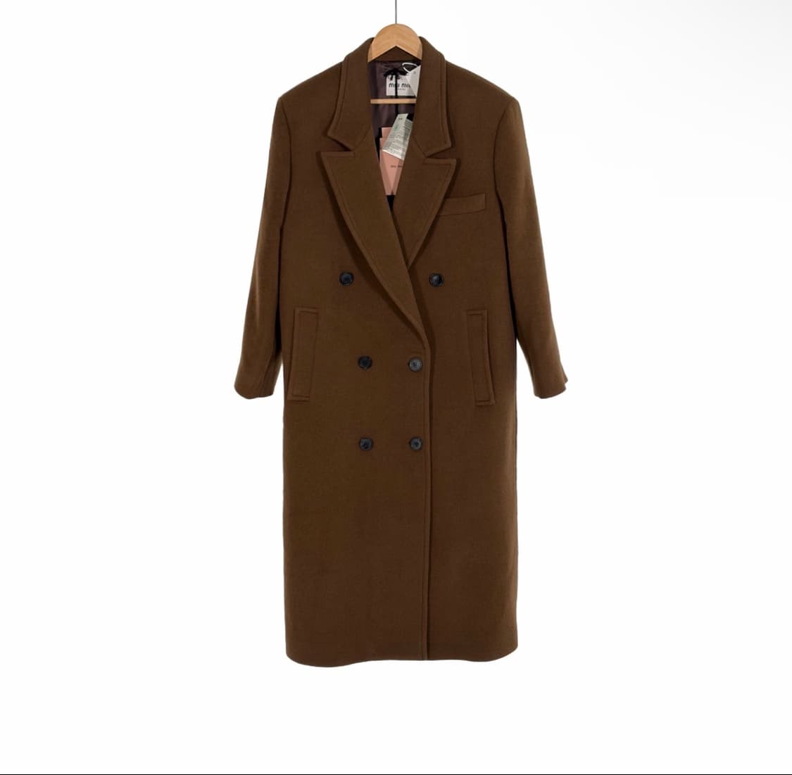 [38] 미우미우 24fw 버진 울 더블 브레스티드 롱 코트 자켓 브라운 상품이미지1