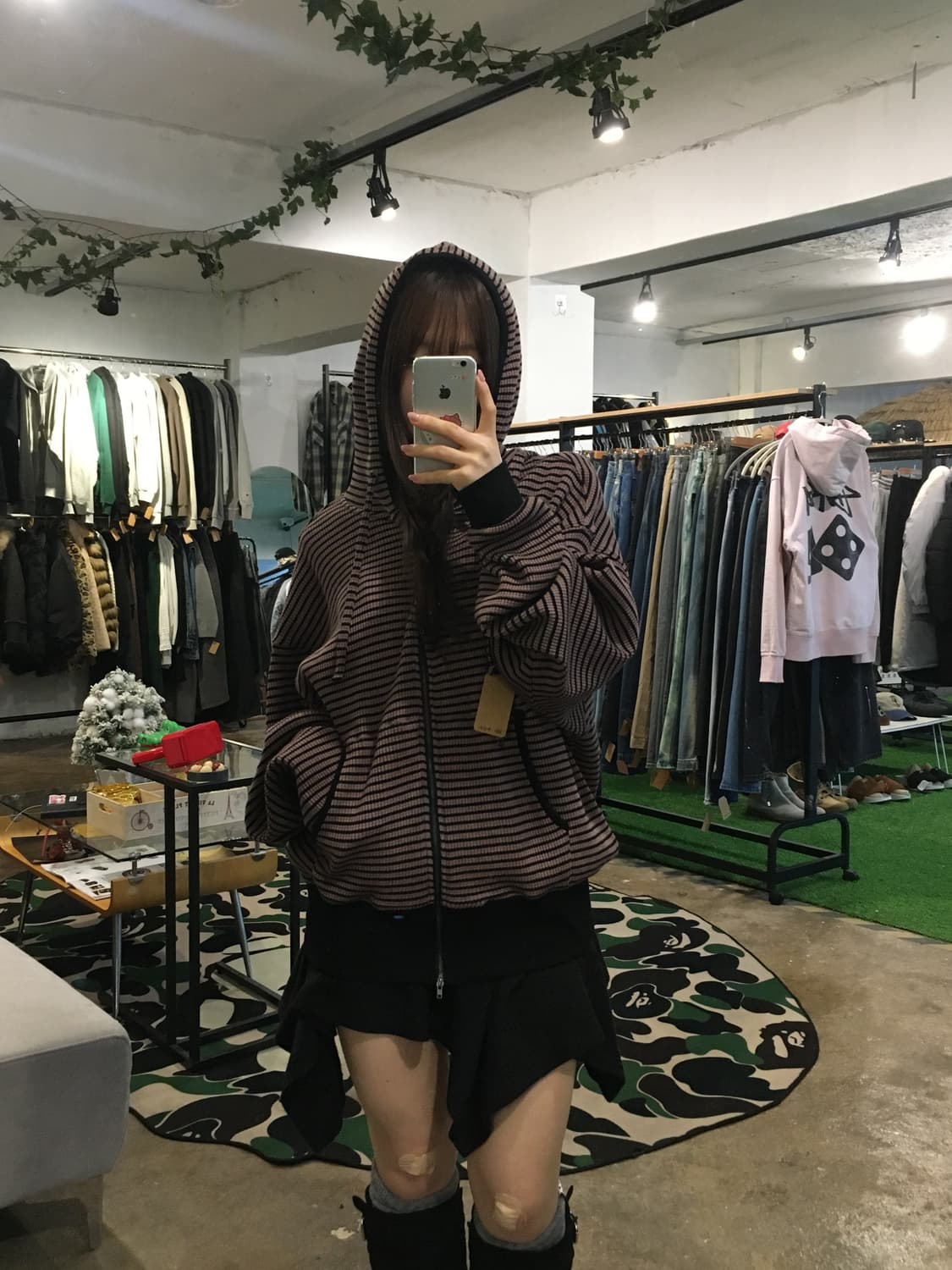 세컨모놀로그 스트라이프 와플 니트 후드 집업 상품이미지3