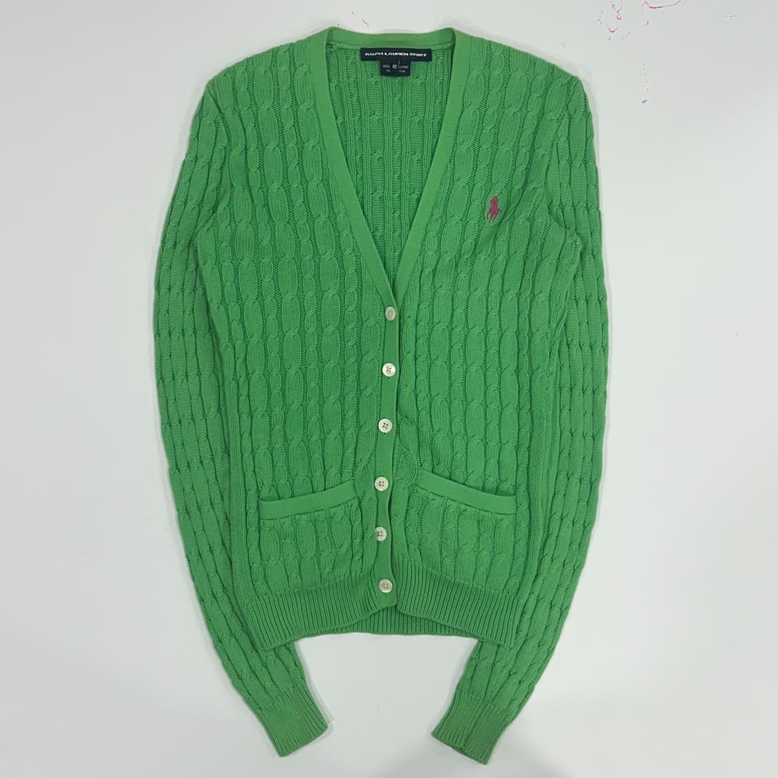 Polo 폴로 핑크포니 그린 브이넥 케이블 니트 가디건  상품이미지3