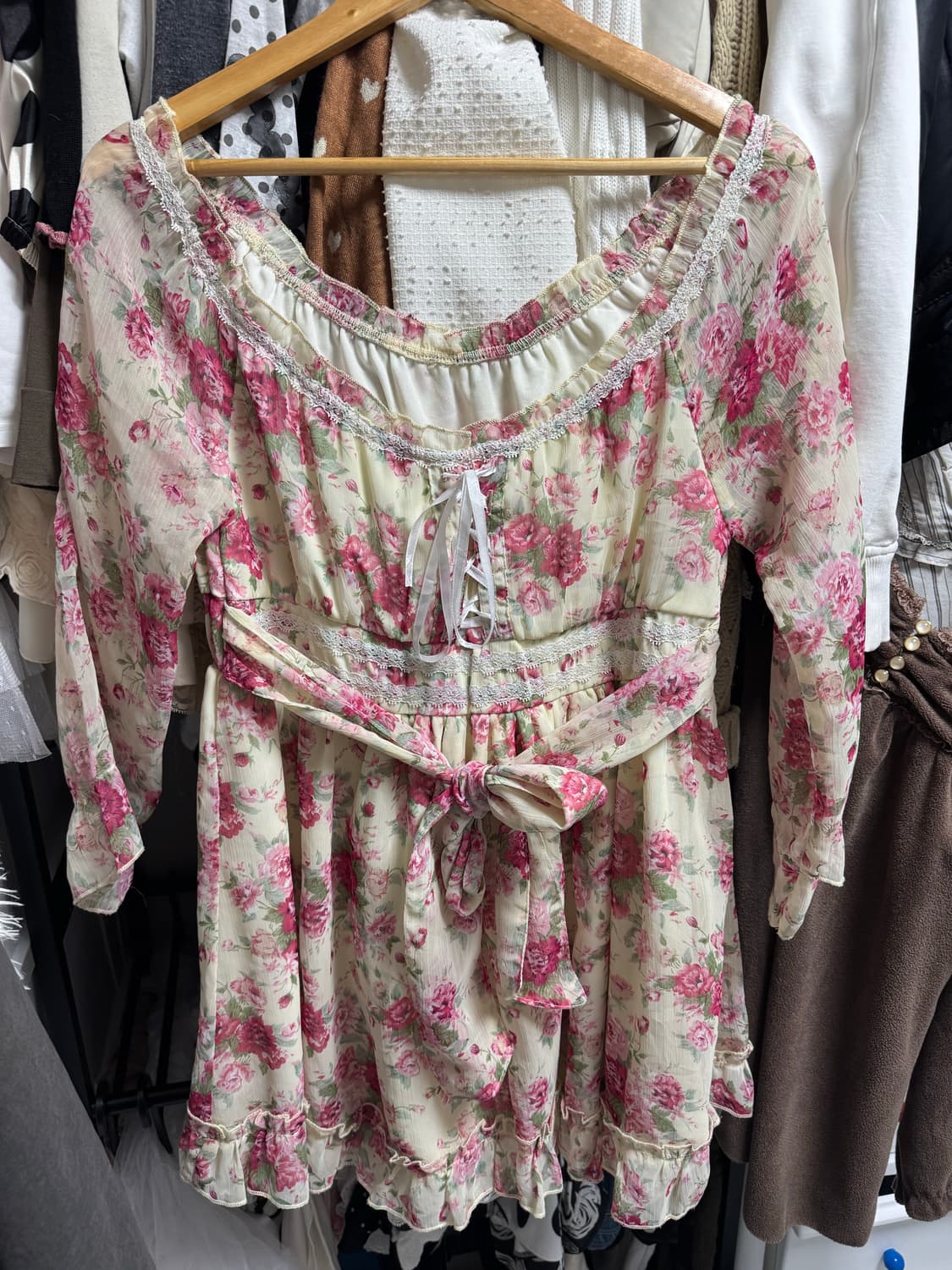 deary 히메갸루 히메카지 플로럴 쉬폰 원피스 라떼갸루 오네갸루 상품이미지1