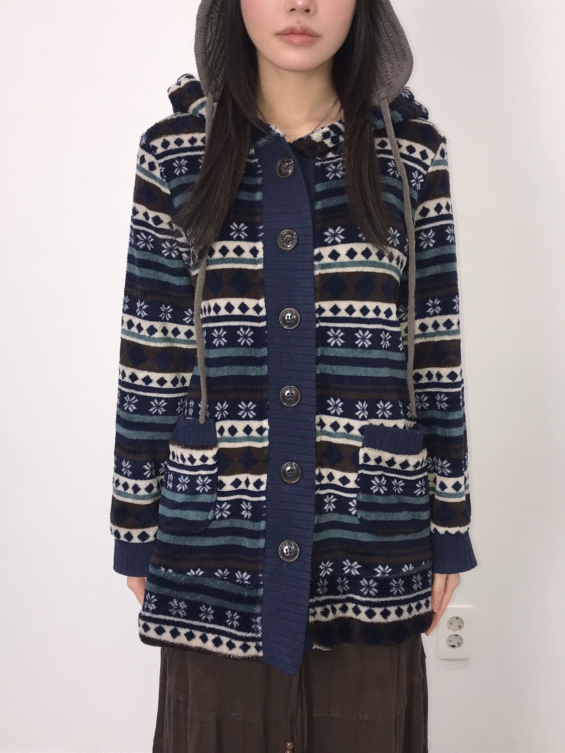 Jpn NordicPattern Hooded Fleece Cardigan 상품이미지7