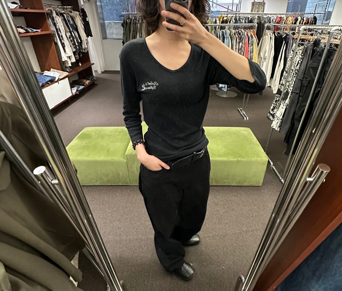 OS)Japanese vintage 여성 v넥 7부 롱슬리브 상품이미지1