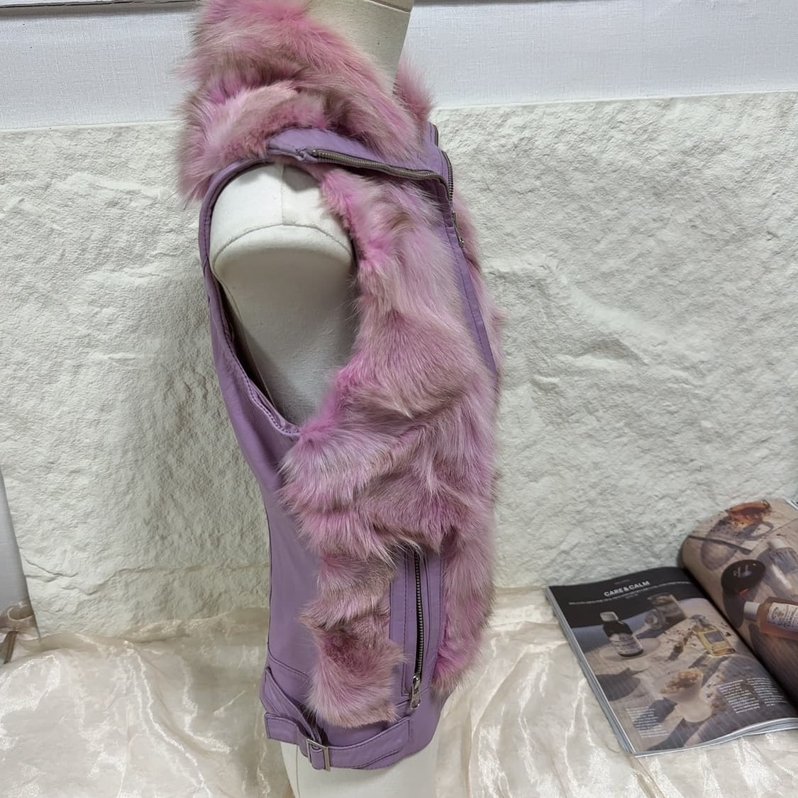 빈티지 퍼플 여우털 폭스퍼 양가죽 조끼 베스트 상품이미지3