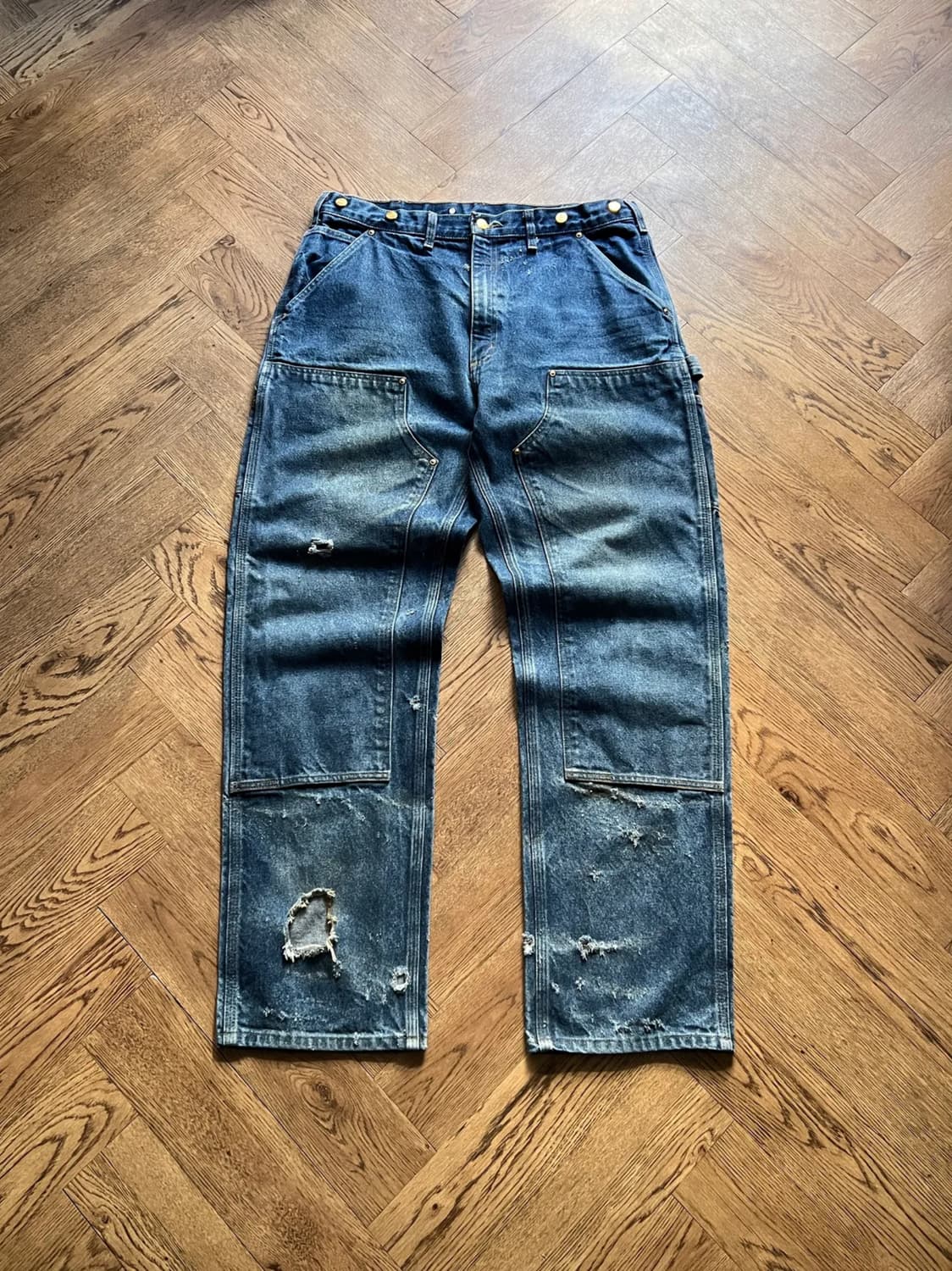 [36]칼하트 USA 빈티지 데미지드 더블니 데님 팬츠 상품이미지1